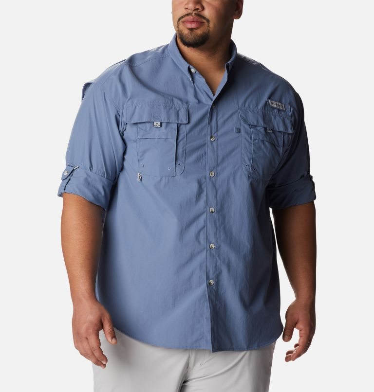Men's Columbia PFG Bahama II Long Sleeve Shirts Blue | Plus Size CA-L4031